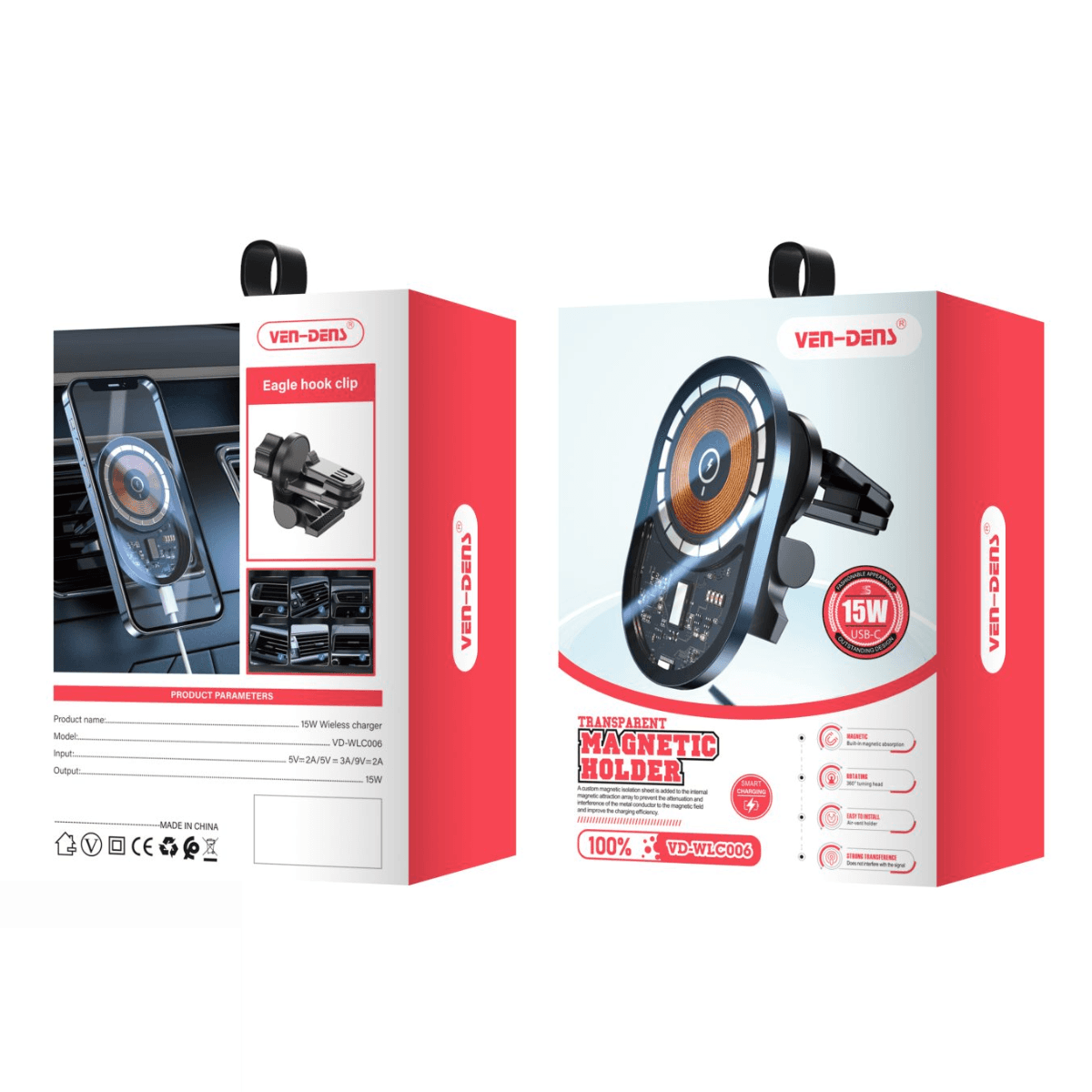 Transparent Magnetic Car Charger Holder – 15W Fast Wireless Charging | VD-WLC006 - Image 2