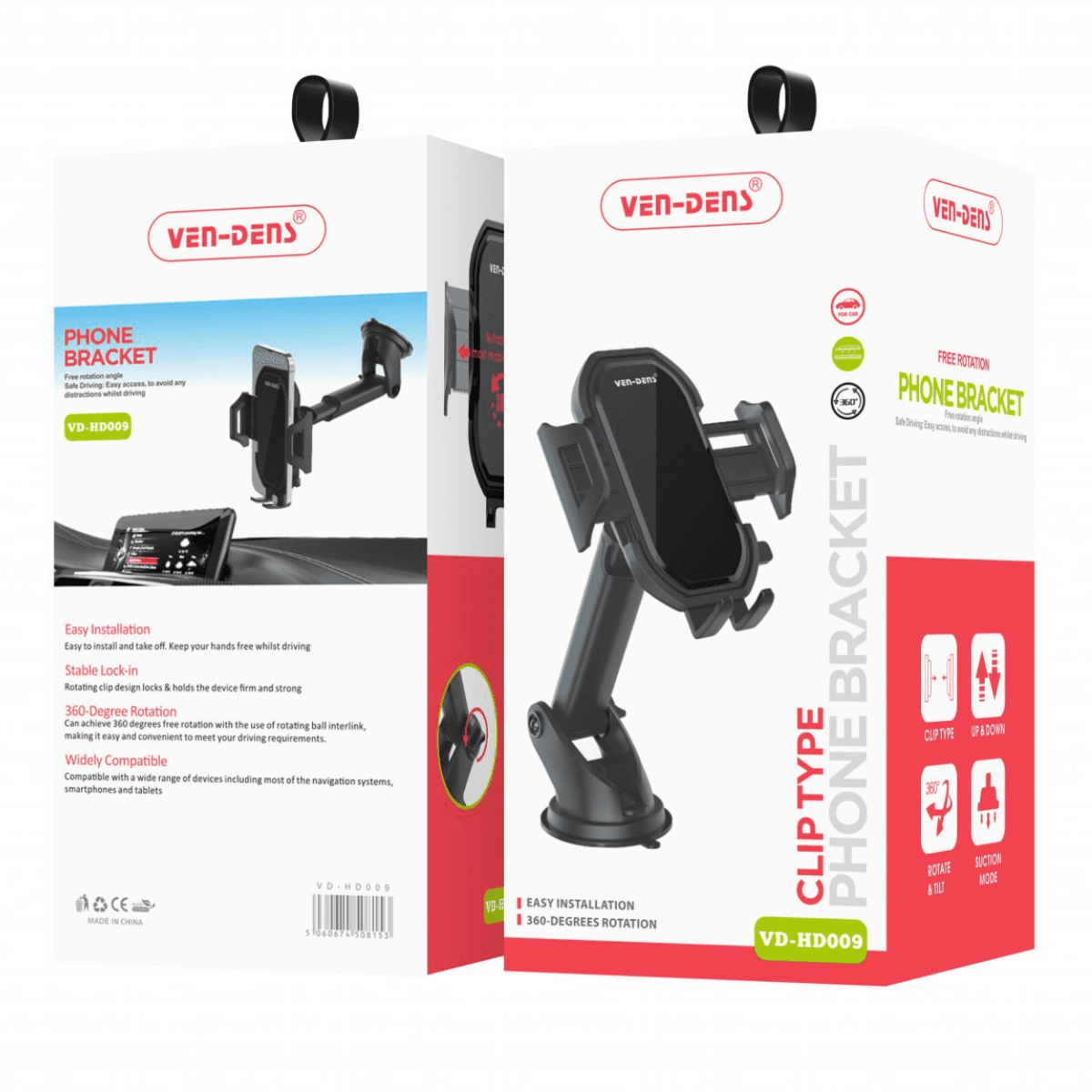 Car Phone Holder – Clip Type with 360° Rotation & Secure Lock-in | VD-HD009 - Image 2