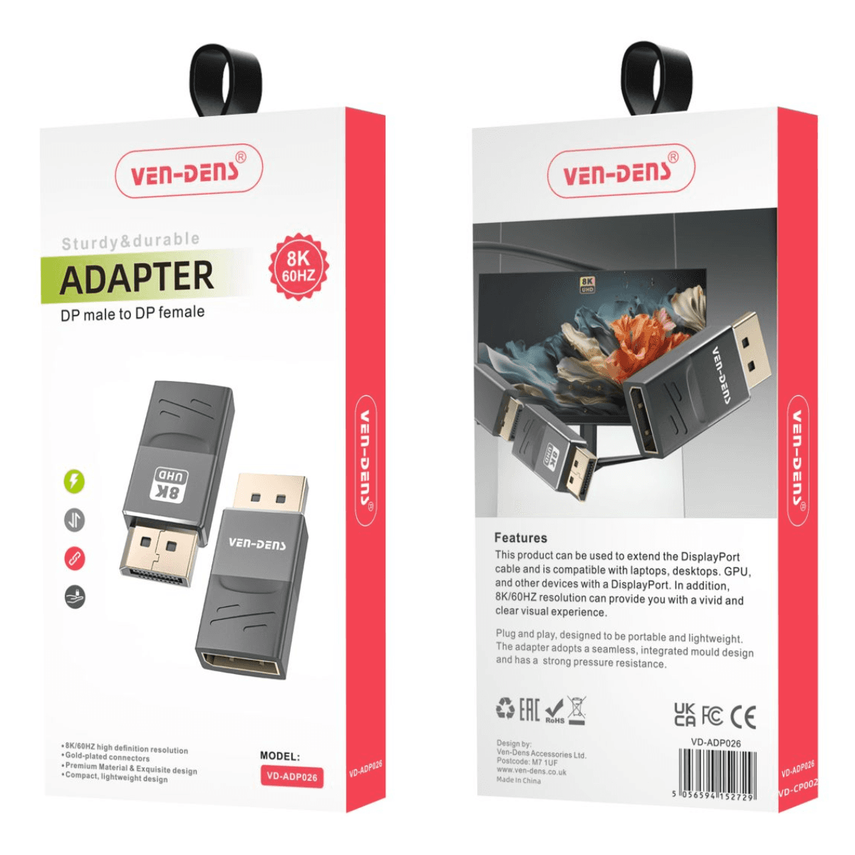 Sturdy & Durable 8K DisplayPort Adapter – Ultra HD Extension for Seamless Performance | VD-ADP026 - Image 2