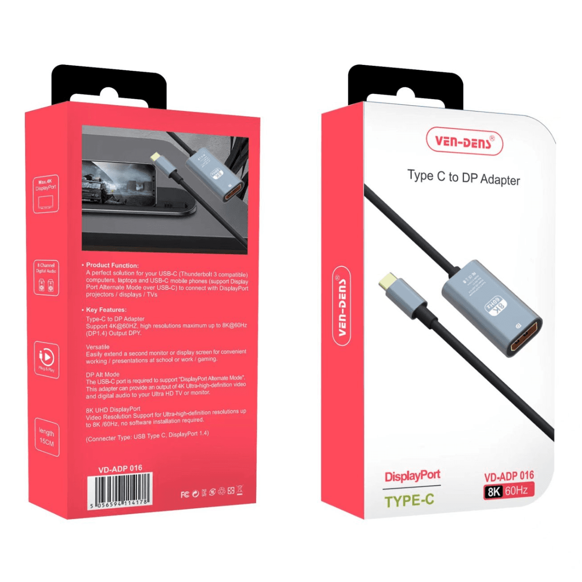 Type-C to DisplayPort (DP) Adapter – Seamless 4K Connectivity | VD-ADP016 - Image 2