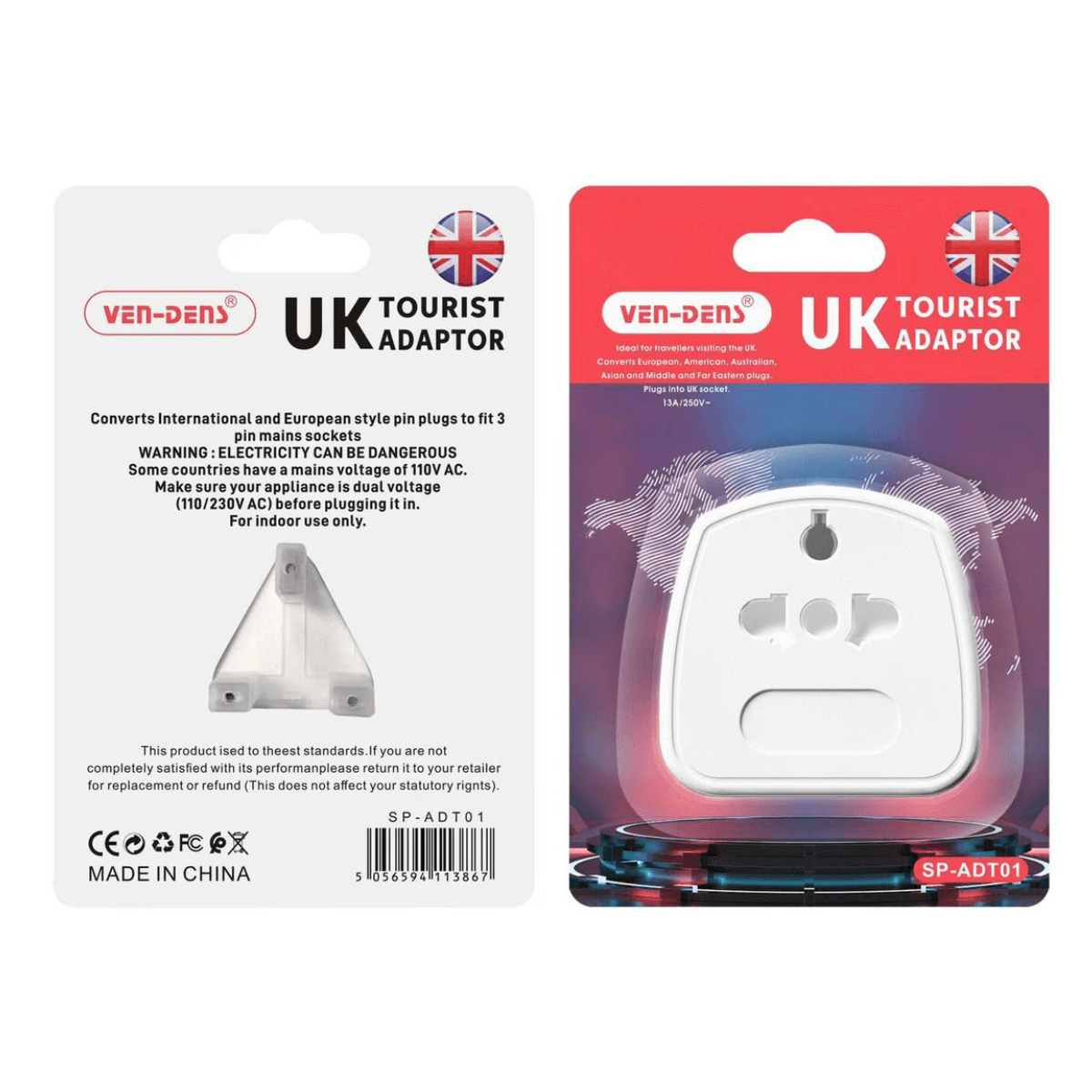UK Tourist Adaptor – Convert International & European Plugs to UK Sockets | SP-ADT01 - Image 2