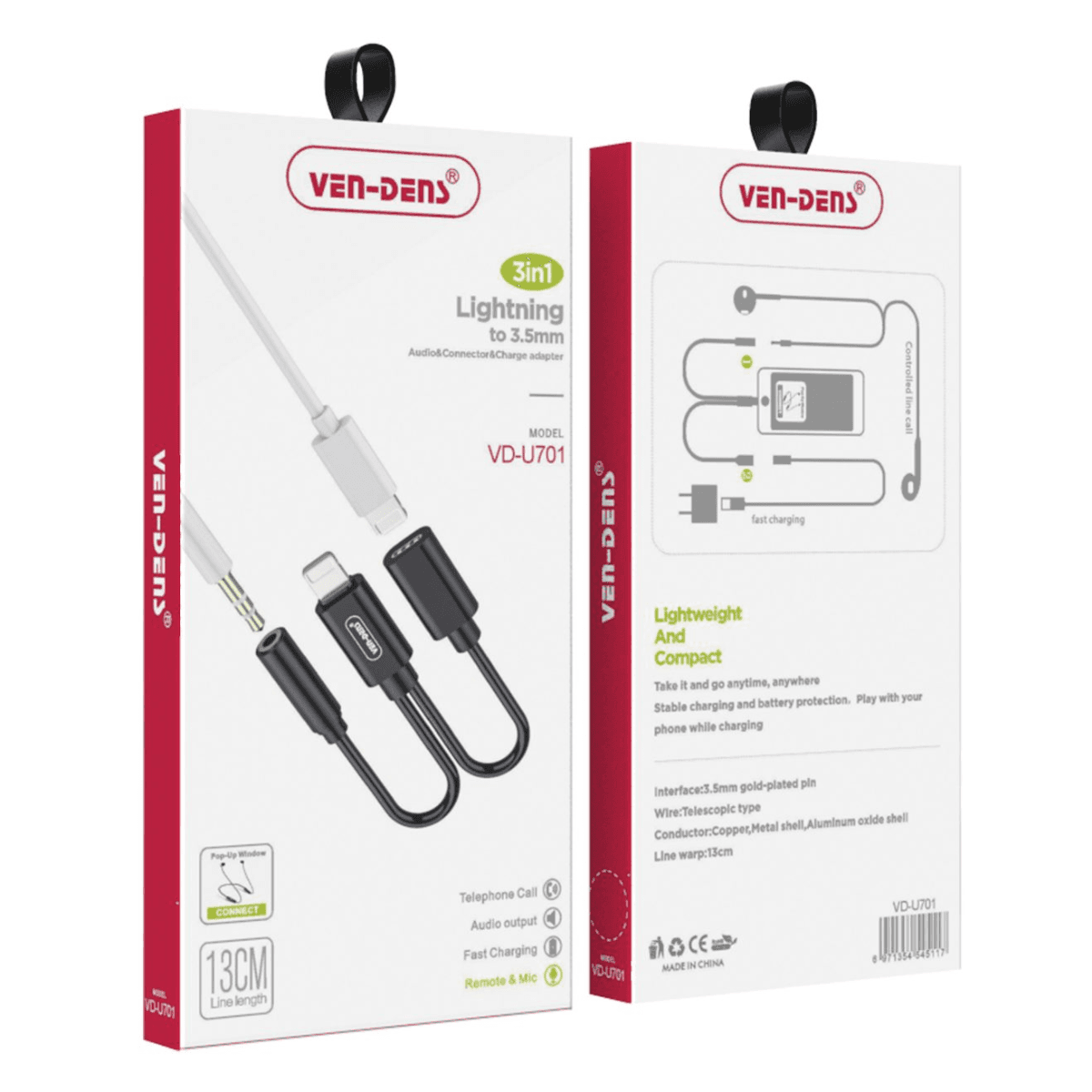 3-in-1 Lightning to 3.5mm Audio & Charge Adapter (13cm) – Charge, Listen & Connect Effortlessly | VD-U701 - Image 2
