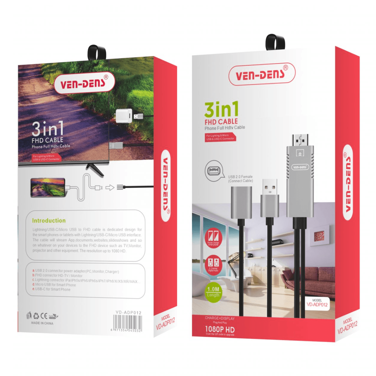 3-in-1 Full HD Cable – Phone to Full HD TV Adapter | VD-ADP012 - Image 2