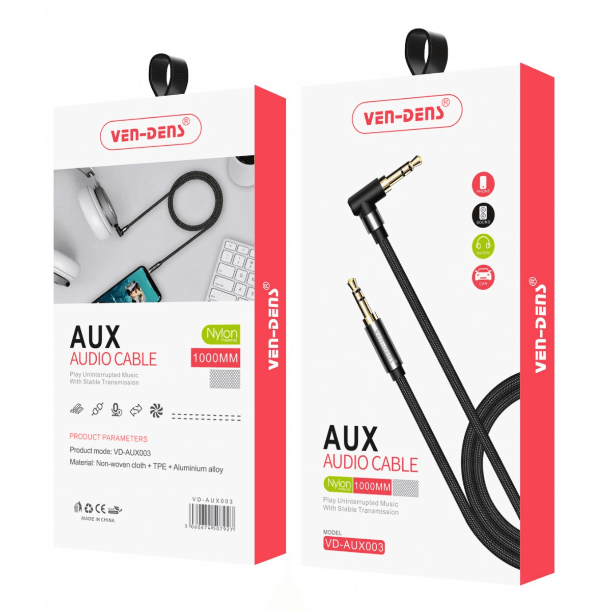 AUX Audio Cable (1000mm) – High-Quality Sound Transmission | VD-AUX003 - Image 2