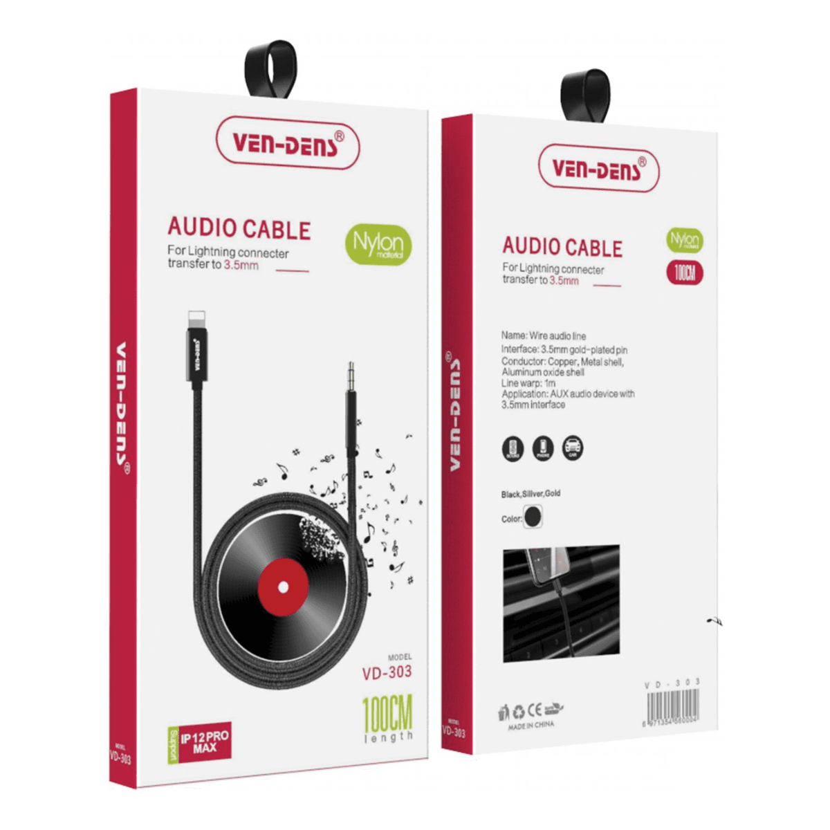 Lightning to AUX 3.5mm Nylon Cable (1M) – Seamless Audio Connectivity | VD-303 - Image 2