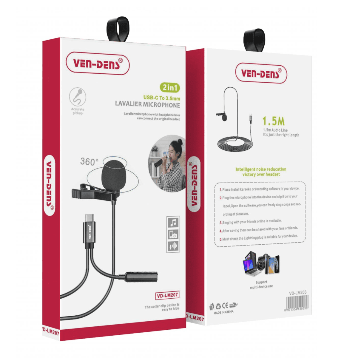 2 in 1 Lavalier Microphone to USB-C & 3.5mm Splitter – Professional Dual-Input Mic for Clear Audio Recording | VD-LM207 - Image 2