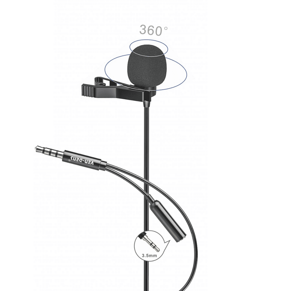 2 in 1 Lavalier Microphone to 3.5mm & 3.5mm Splitter – Professional Clip-On Mic for Clear Audio Recording | VD-LM206 - Image 1
