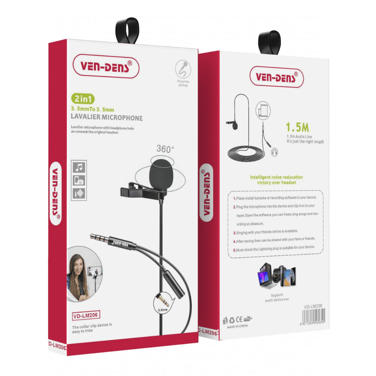 2 in 1 Lavalier Microphone to 3.5mm & 3.5mm Splitter – Professional Clip-On Mic for Clear Audio Recording | VD-LM206 - Image 2