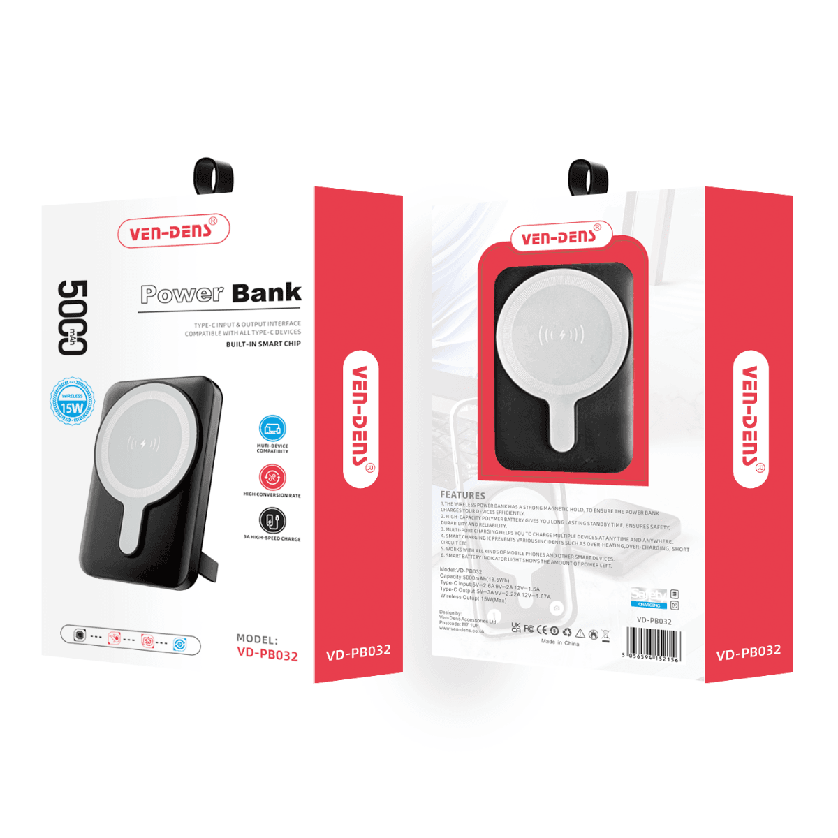 Power Bank 5000mAh 15W Wireless Charger with Stand & Smart Chip | VD-PB032 - Image 2
