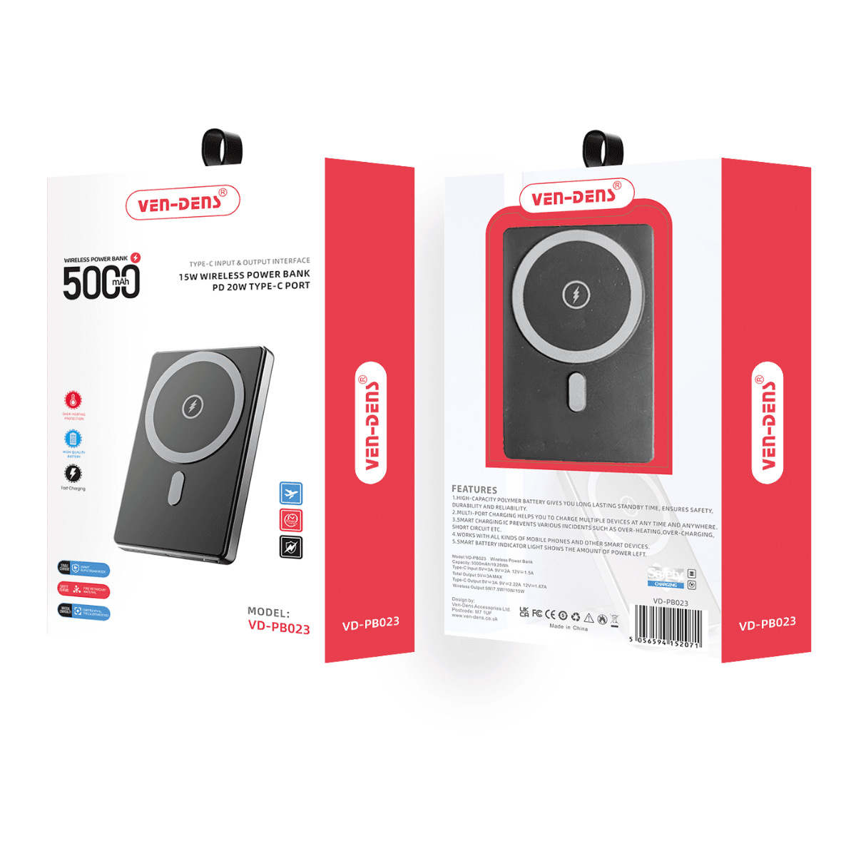 Power Bank 5000mAh – Wireless Powerbank PD20W with Type-C Port | VD-PB023 - Image 2