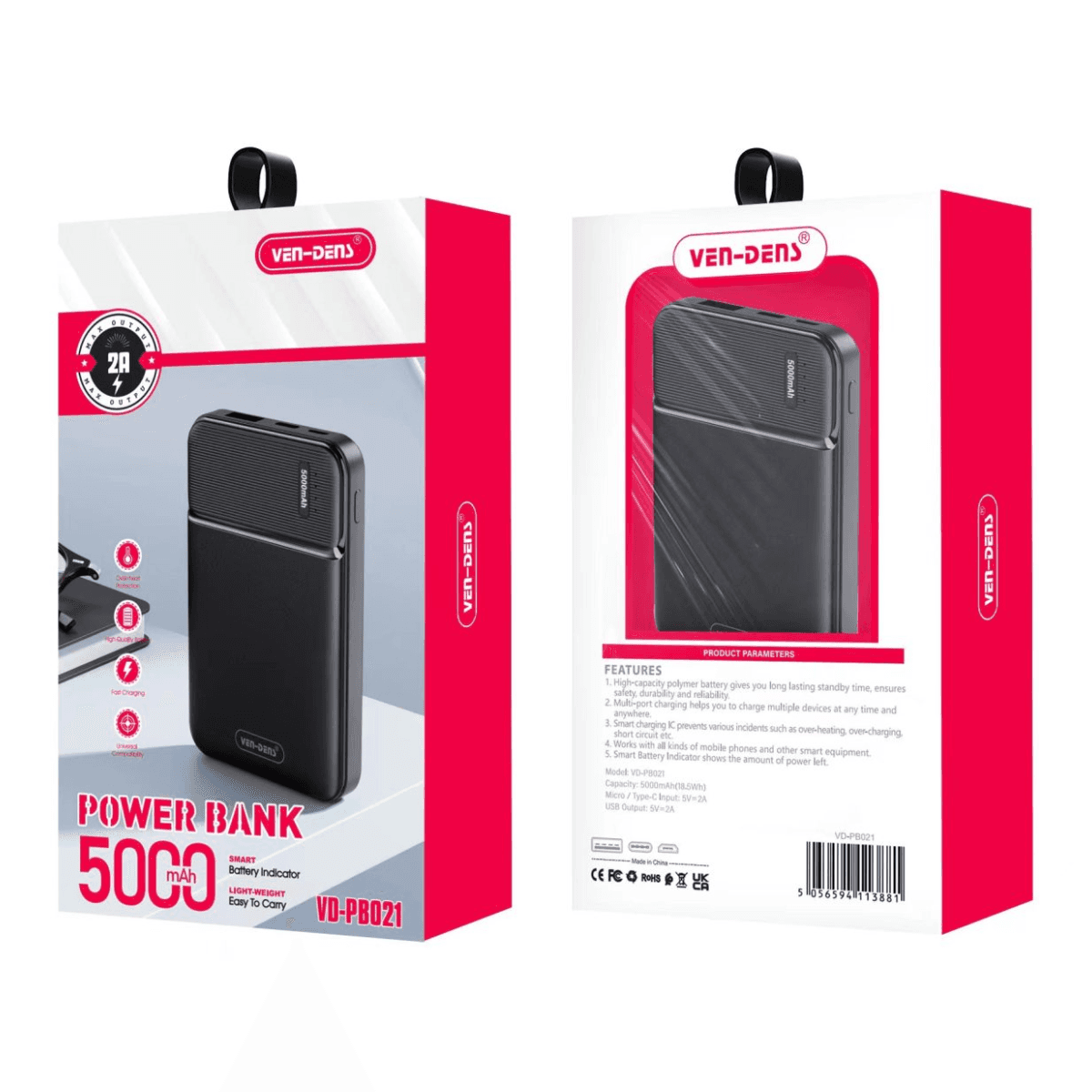 Power Bank 5000mAh – Compact & Portable Charging Solution | VD-PB021 - Image 2