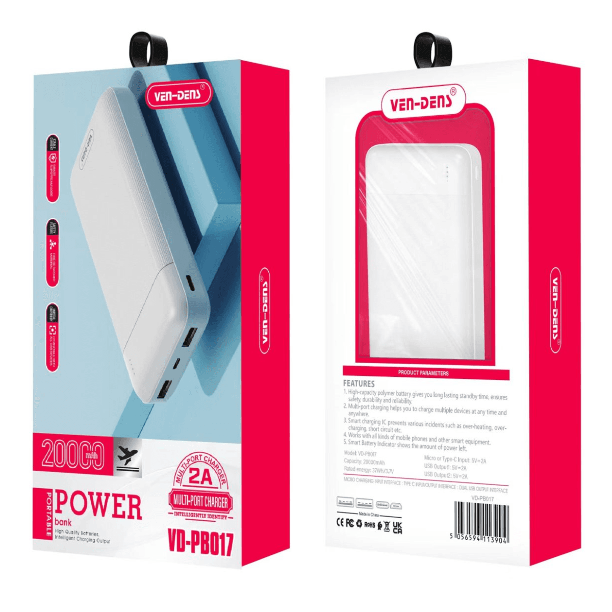 Power Bank 10000mAh Portable Charger – 22.5W Fast Charging with Type-C & Lightning Cable | VD-PB017 - Image 2