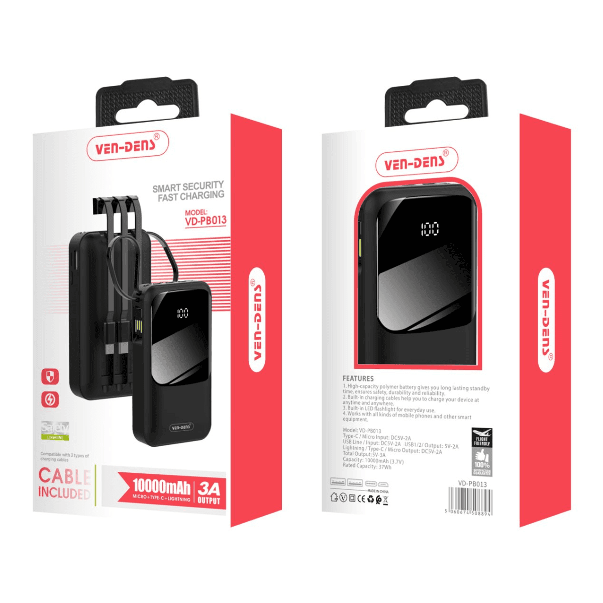 Power Bank 10000mAh 3A Output with 3 Types of Charging Cables | VD-PB013 - Image 2