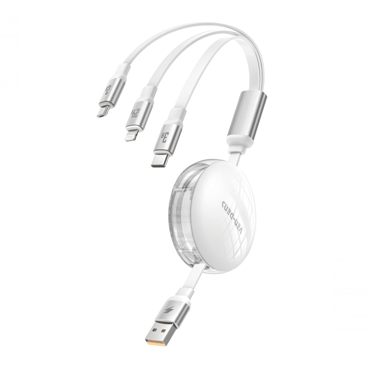3-in-1 15W Max Multi-Support Charging Cable | USB-A to Micro, IP, and Type-C with Retractable Design and 480Mbps Data Transfer | VD-DCA07 - Main view