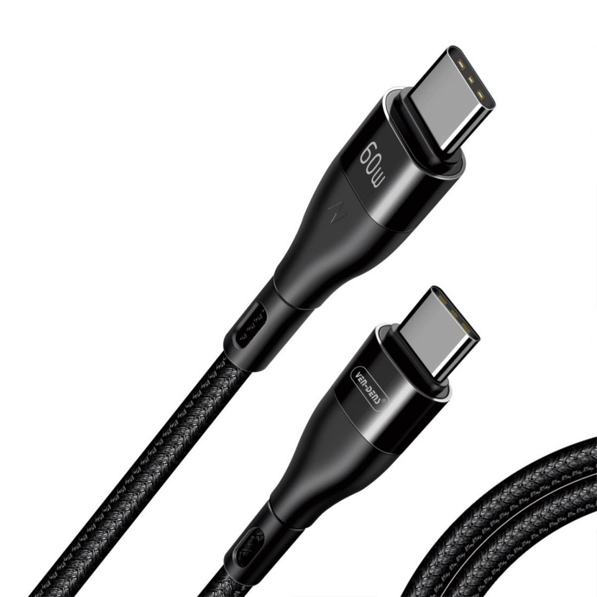 60W Braided Type-C to Type-C Charging Cable (1.5 Meter, Black) – Fast Charging & Data Transfer | VD-0316 - Main view