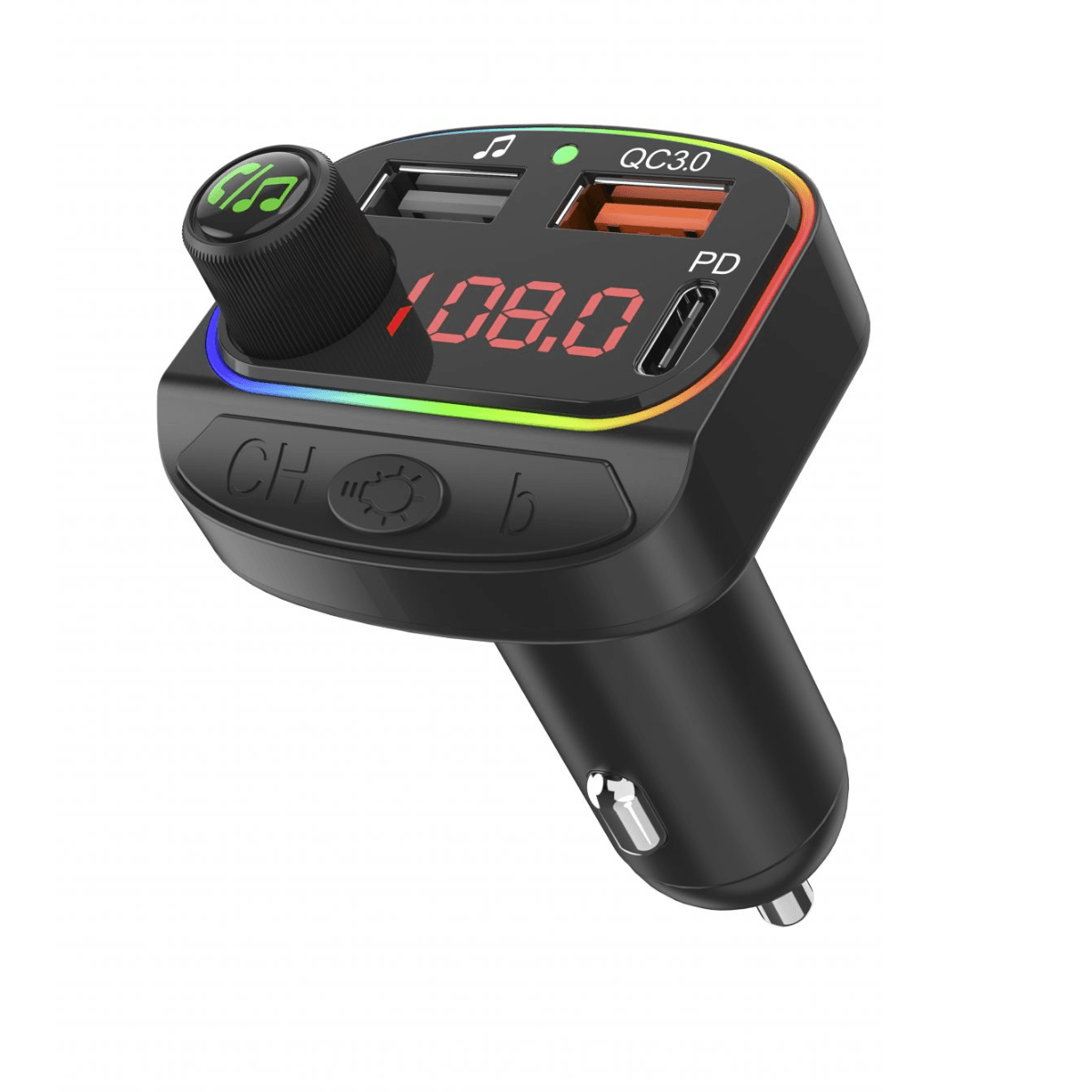 Car Charger & FM Player with 2 USB QC3.0 + PD – Multi-Functional, Fast, and Stylish | VD-FM005 - Main view