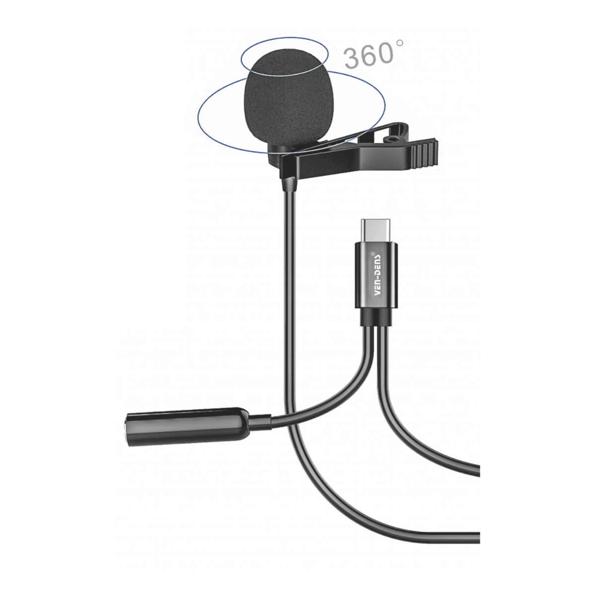 2 in 1 Lavalier Microphone to USB-C & 3.5mm Splitter – Professional Dual-Input Mic for Clear Audio Recording | VD-LM207 - Main view