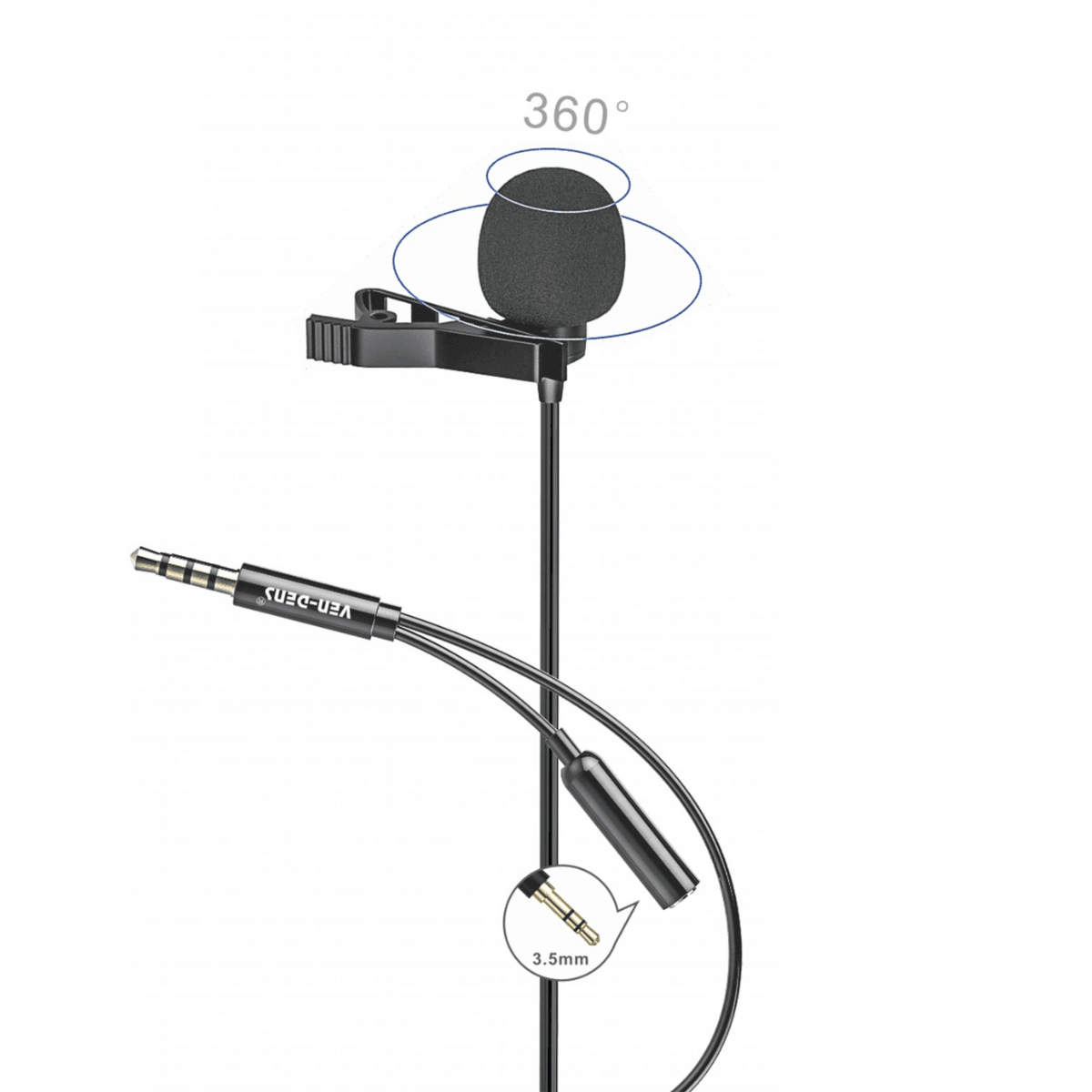 2 in 1 Lavalier Microphone to 3.5mm & 3.5mm Splitter – Professional Clip-On Mic for Clear Audio Recording | VD-LM206 - Main view